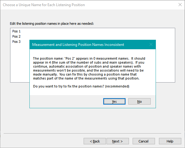 An Error Message Due to an Incompatible Listening Position Name