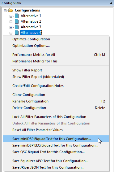 Context Menu for Exporting Biquad Text of All Channels