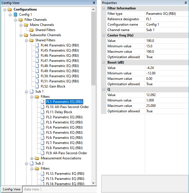Filter Properties are Shown in the Properties Window