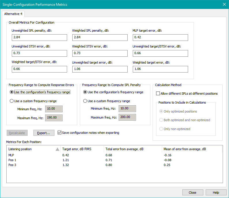 The Single-Configuration Performance Metrics Dialog
