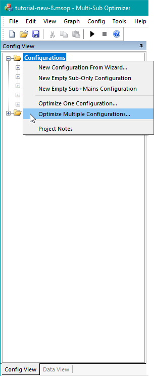 Optimize Multiple Configurations Using a Dialog From the Context Menu