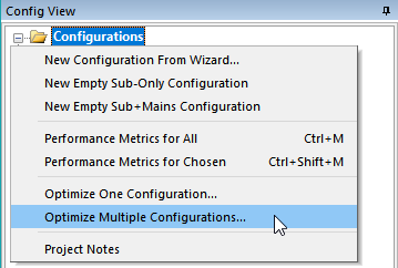 Optimize Multiple Configurations Using a Dialog From the Context Menu