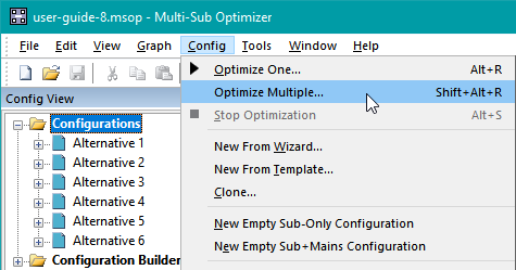 Optimize Multiple Configurations Using the Main Menu