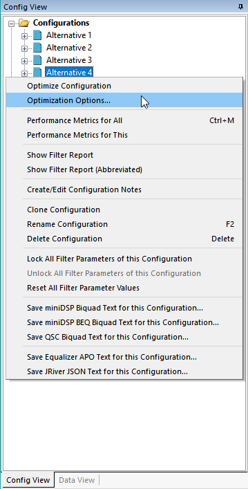 Launching Optimization Options Property Sheet