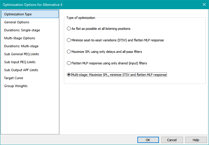 Optimization Options Property Sheet