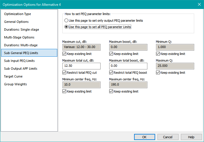 An Example of a New PEQ Limits Property Page