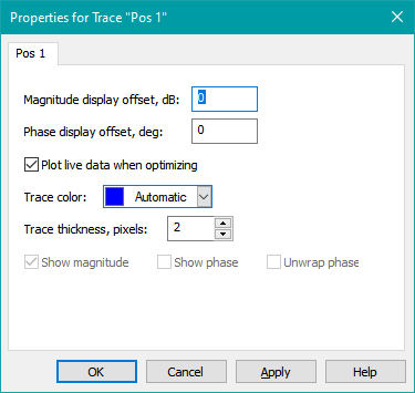 The Trace Properties Property Sheet for a Single Trace