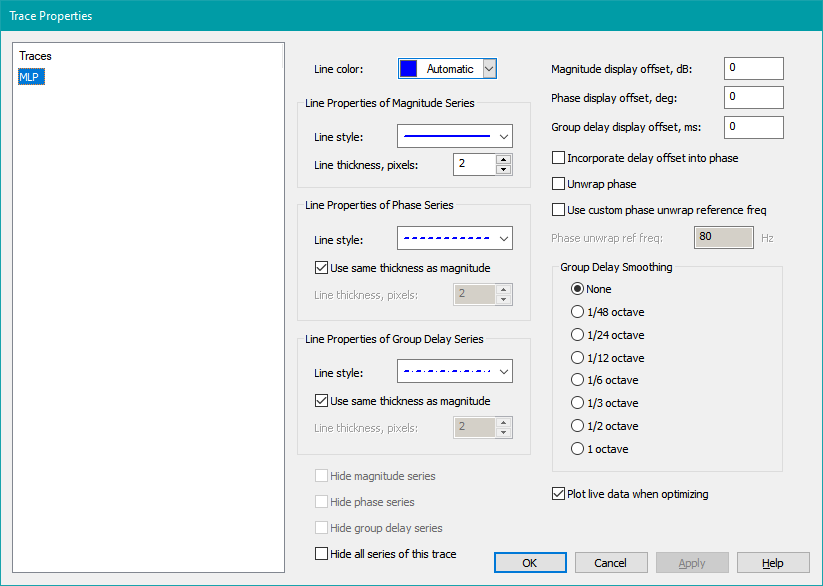The Trace Properties Dialog When Launched for a Single Trace