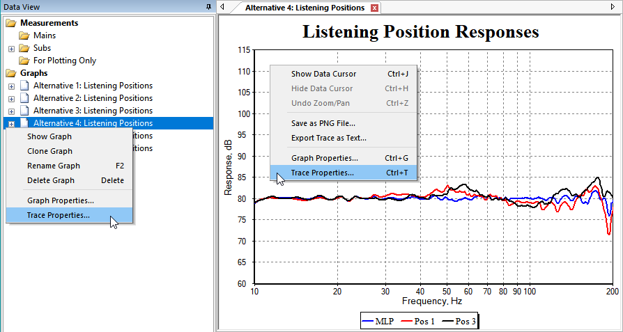 The Two Context Menus For Launching the Trace Properties Dialog For a Single Graph