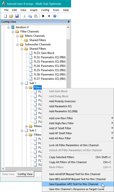 Exporting Single-Channel Data Using the Config View
