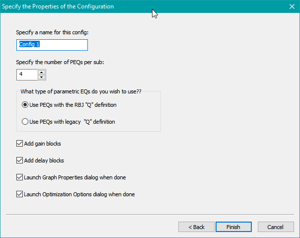 Specify the Properties of the New Configuration