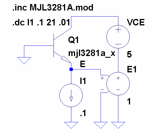 Spice circuit setup for IC vs. VBE and beta vs. IC